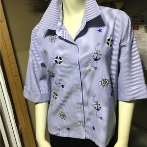 Talbots Blue & White Summer Top